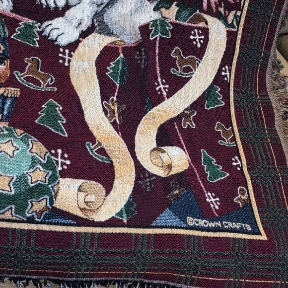 Vintage Crown Craft Dalmatian Puppies Under Christmas Tree Woven Tapestry Throw - Picture 8 of 11